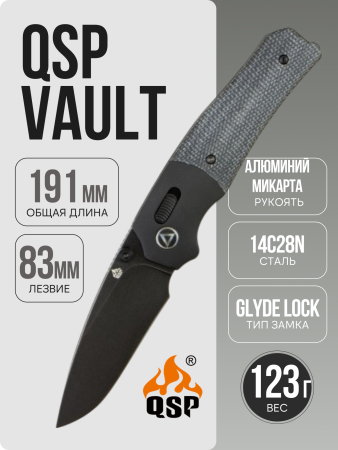 Нож QSP Vault, Black Stonewashed 14C28N, Aluminium Bolster/Micarta Black, QS157-A2